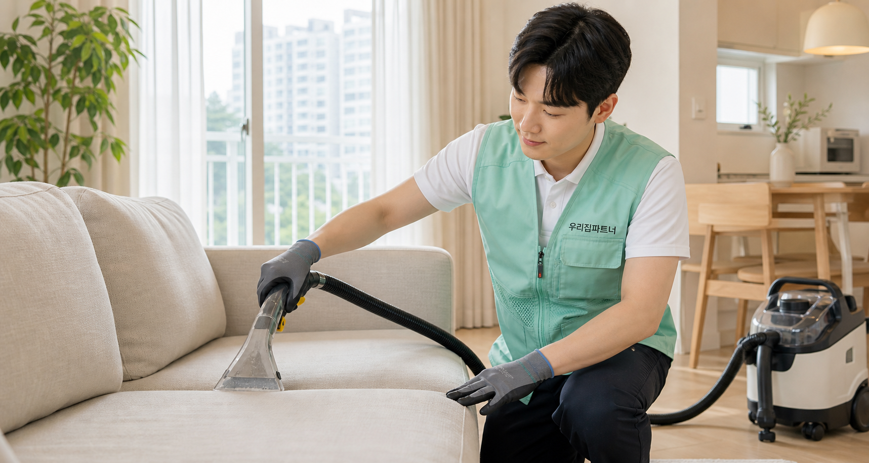 우리집파트너 직원이 소파를 청소하는 모습